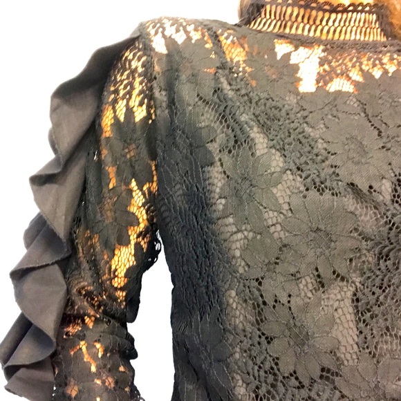 Shirely Tops - Beautiful Black Lace Top with Ruffle Sleeves By SHIRELY Size Medium